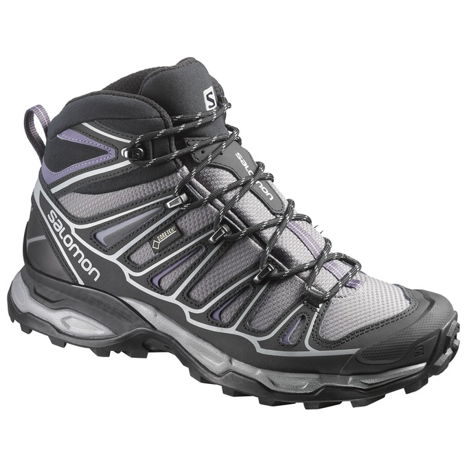 Buty Zimowe Damskie Salomon X ULTRA MID 2 W SPIKES GTX® - Srebrne / Czarne - Polska (341-RUWHLO)